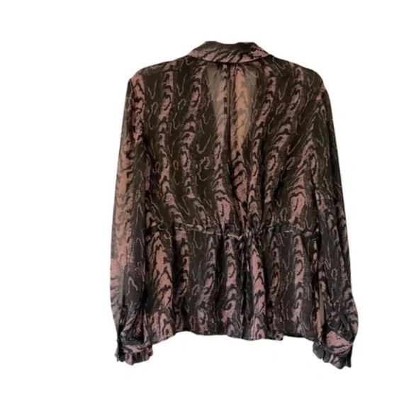 Topshop | Black Pink Abstract Button Front V-Neck Long Sleeve Blouse, Size 4 - Picture 7 of 8